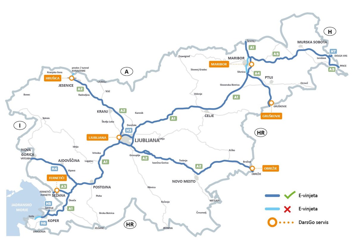 European vignette route map for motorway travel